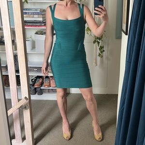 Vintage Teal Herve Leger Bandage Dress